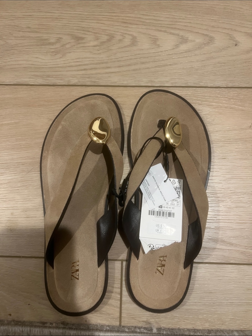 Brand New, with Tags! Sold out on Zara, Beige suede with Gold Detail